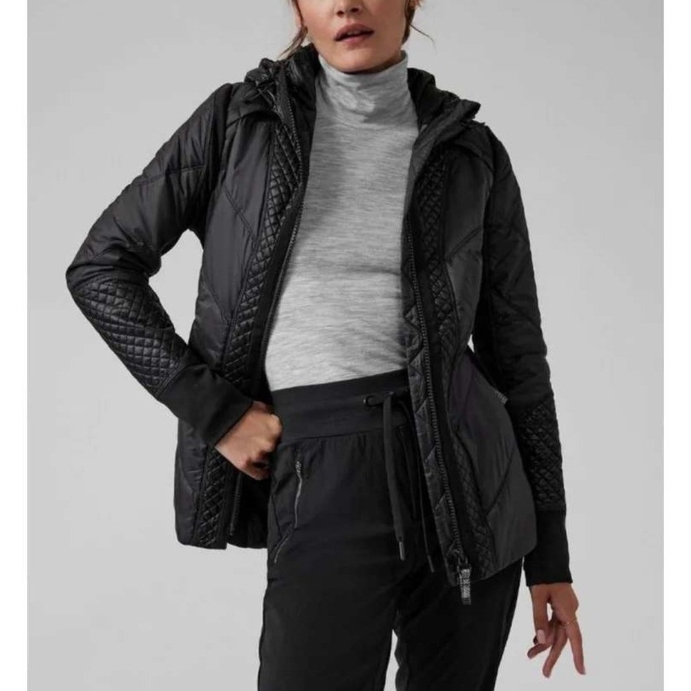 Athleta Rock Ridge PrimaLoft Jacket Womens Medium Dark Green Good Quilted Hooded